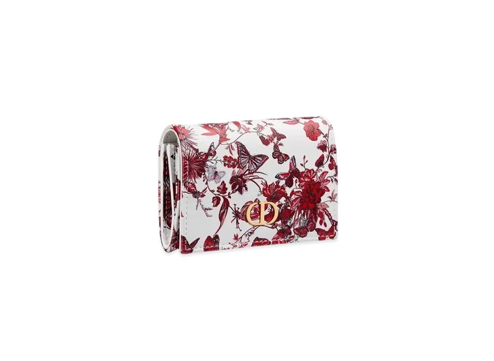 Dior Caro Glycine Wallet Calfskin with Le Coeur des Papillons Print "White/Red"