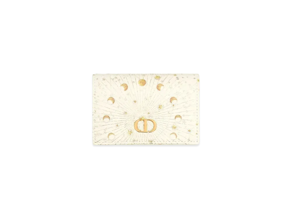 Dior Caro Glycine Wallet Calfskin with Dior Astral Print "Latte/Gold"