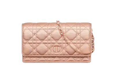 Dior Or Caro Pouch Iridescent Cannage Lambskin "Metallic Pink"