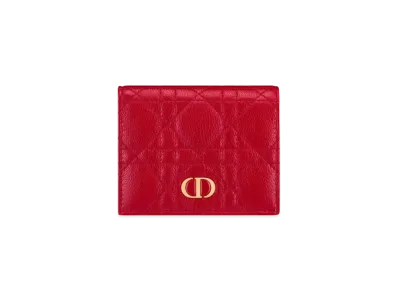 Dior Caro Mini Wallet Cannage Calfskin "Amaryllis Red/Latte/Passion Pink"