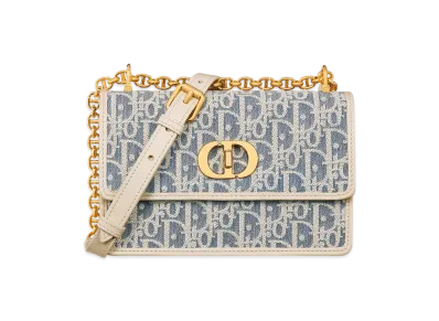 Dior Miss Caro Mini Bag Dior Oblique Chambray with Raffia Effect and Smooth Calfskin "Blue/Light Biscuit"