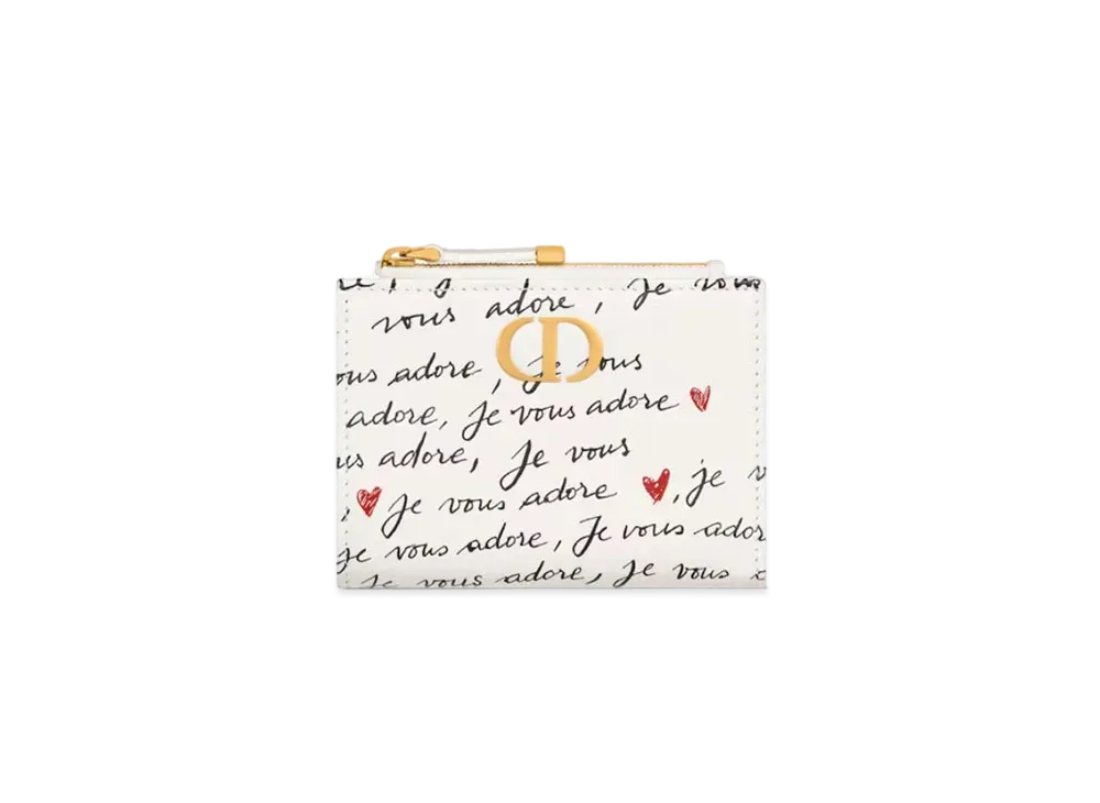 Dior Dioramour Dior Caro Dahlia Wallet Calfskin with Je Vous Adore Print "White/Black/Red"