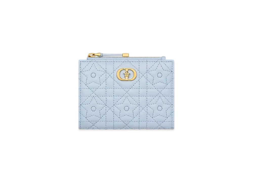 Dior Caro Dahlia Wallet Cannage Lambskin with Star Motif "Sky Blue"