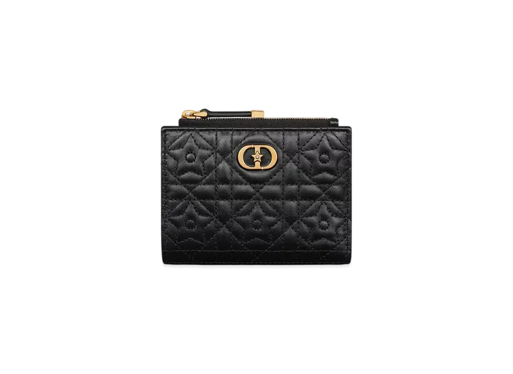 Dior Caro Dahlia Wallet Cannage Lambskin with Star Motif "Black"