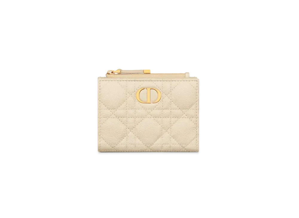 Dior Caro Dahlia Wallet Supple Cannage Calfskin "Dusty Ivory"