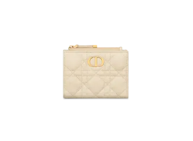 Dior Caro Dahlia Wallet Supple Cannage Calfskin "Dusty Ivory"