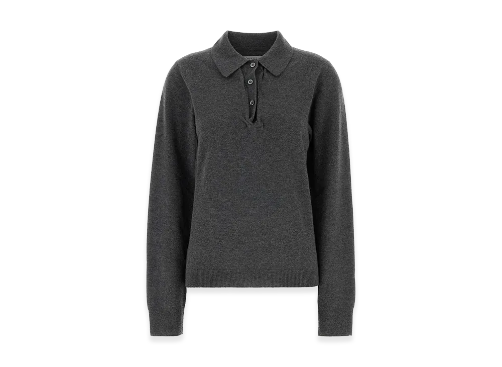 Maison Margiela Women's Draped Collar Wool Polo Sweater "Gray"