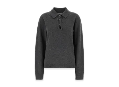 Maison Margiela Women's Draped Collar Wool Polo Sweater "Gray"