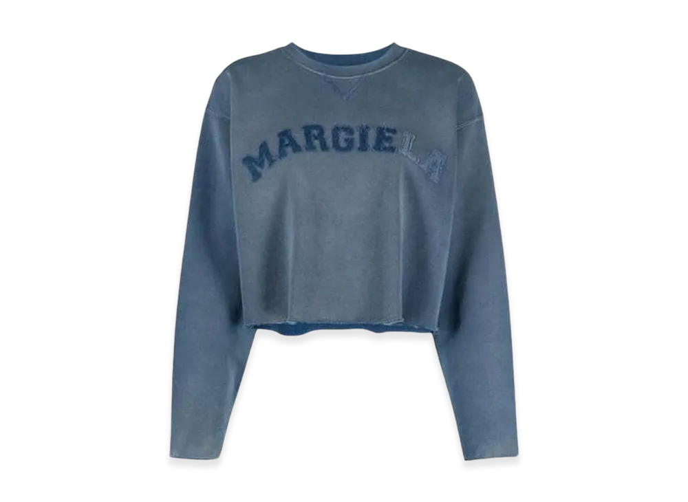 Maison Margiela Women's Logo Vintage Cotton Cropped Sweatshirt "Blue"
