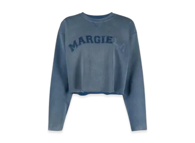 Maison Margiela Women's Logo Vintage Cotton Cropped Sweatshirt "Blue"