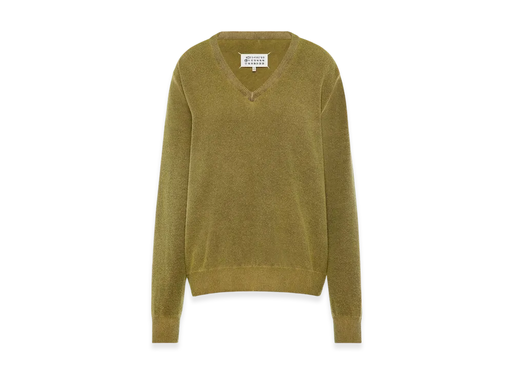 Maison Margiela Virgin Wool V-Neck Sweater "Yellow/Brown"