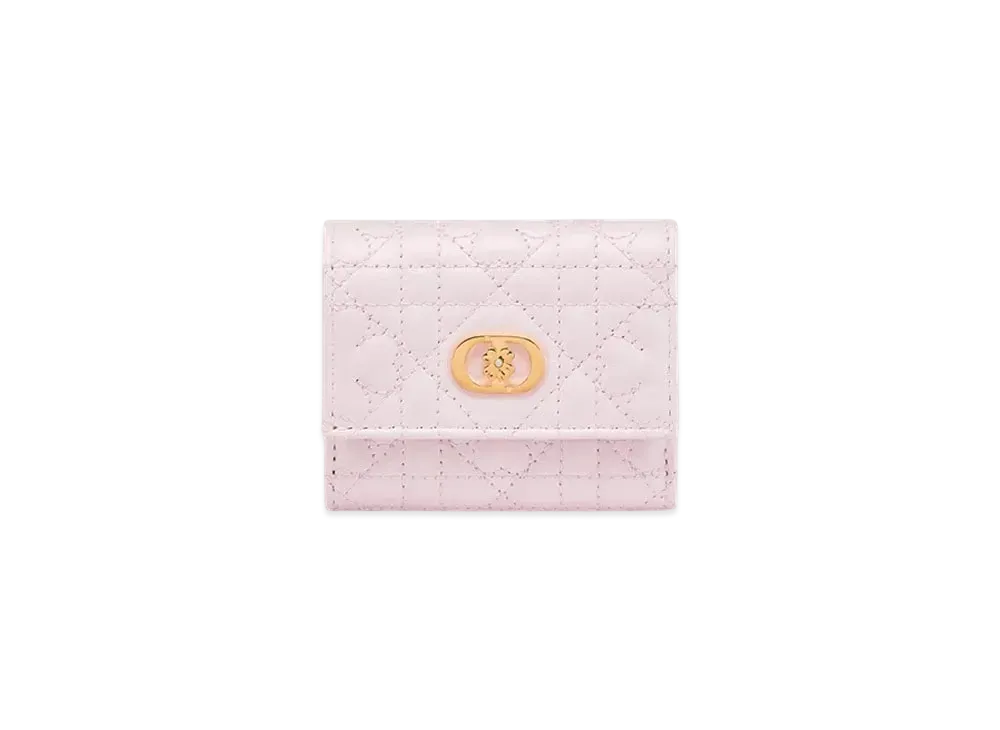 Dior Caro Hibiscus L Zip Wallet Clover Cannage Lambskin Japan Exclusive "Pale Pink"