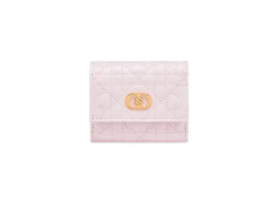 Dior Caro Hibiscus L Zip Wallet Clover Cannage Lambskin Japan Exclusive "Pale Pink"