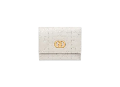 Dior Caro Hibiscus L Zip Wallet Clover Cannage Lambskin Japan Exclusive "Latte White"