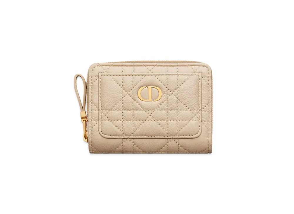 Dior Caro Acacias Wallet Black Supple Cannage Calfskin "Powder Beige"