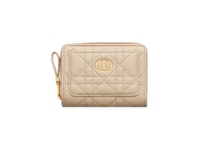 Dior Caro Acacias Wallet Black Supple Cannage Calfskin "Powder Beige"