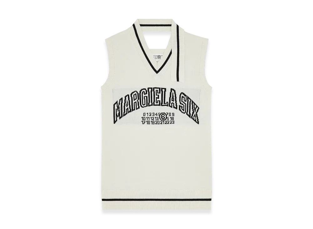 MM6 Maison Margiela Women's V-Neck Varsity Dress "White"