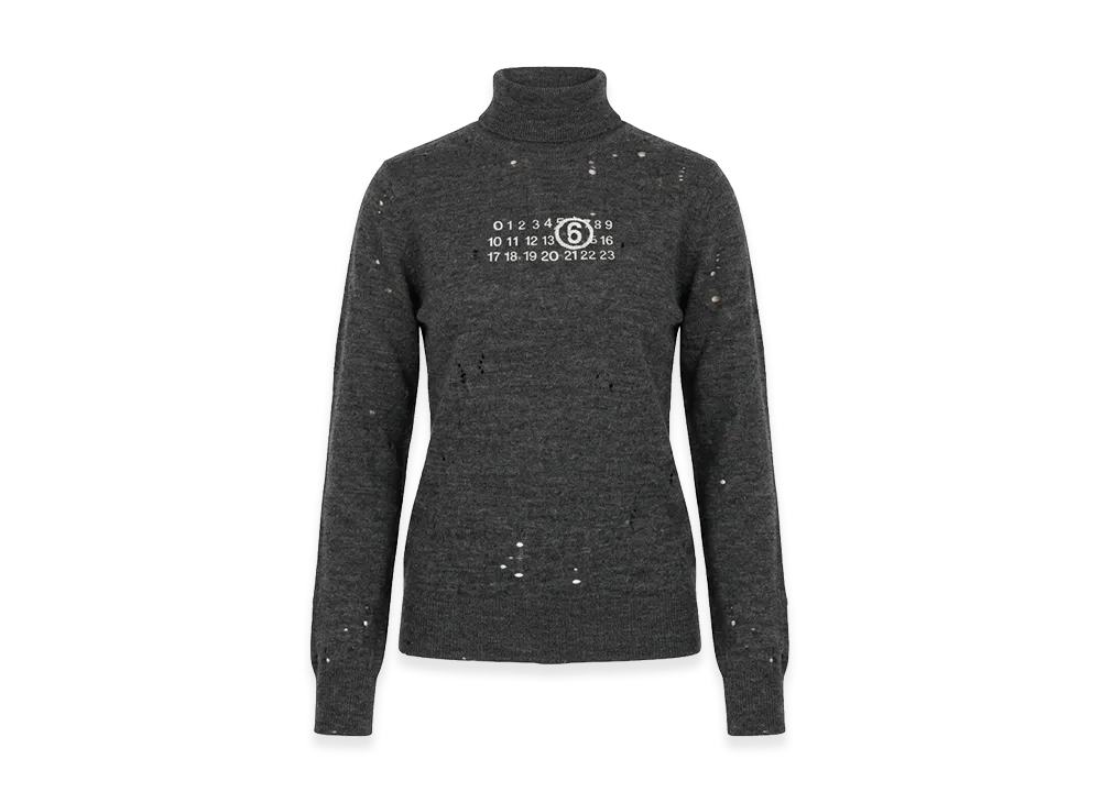 MM6 Maison Margiela Women's Distressed Turtleneck Sweater "Darkgray"