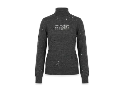 MM6 Maison Margiela Women's Distressed Turtleneck Sweater "Darkgray"