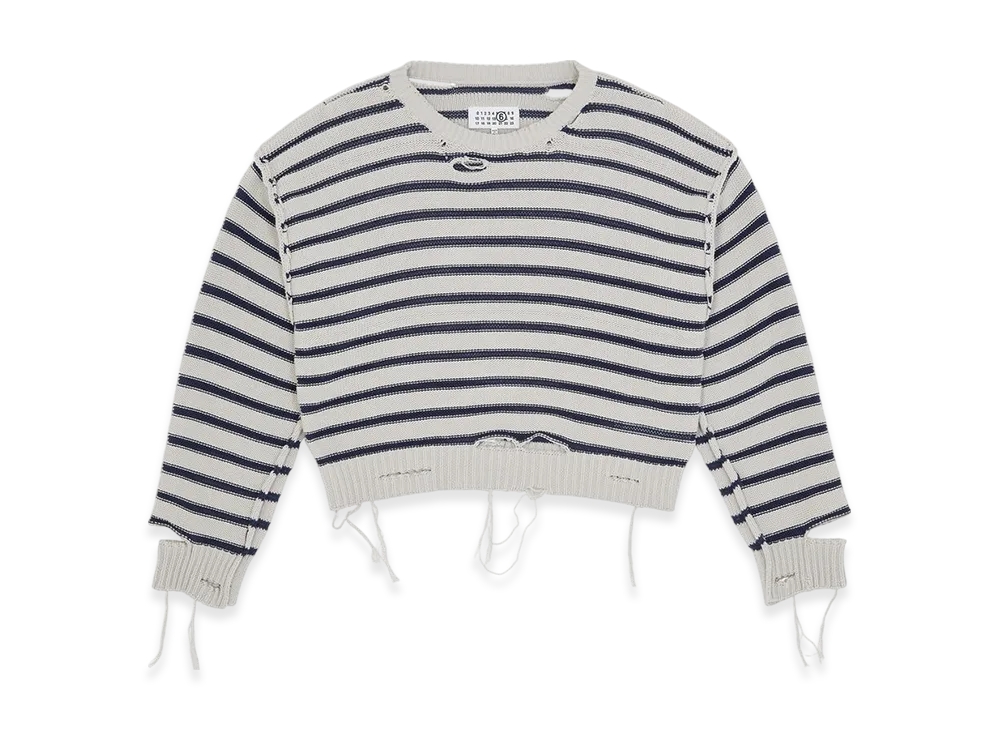 MM6 Maison Margiela Women's Striped Knit Crewneck "Chalk/Navy"