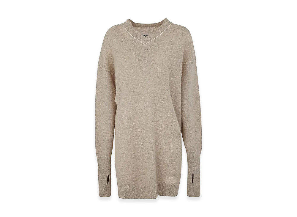 MM6 Maison Margiela Women's V Neck Mini Dress "Brown"