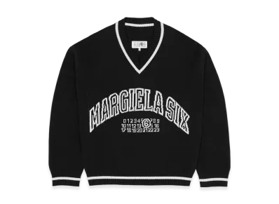 MM6 Maison Margiela Women's V-Neck Varsity Sweater "Black"