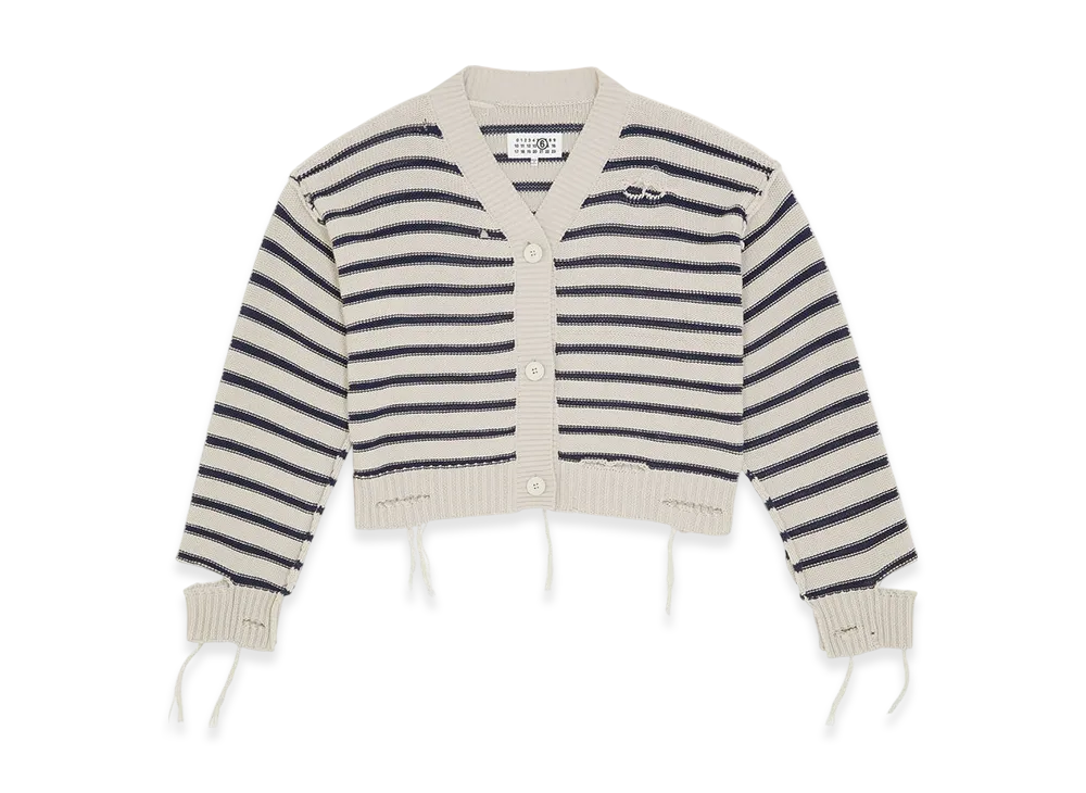 MM6 Maison Margiela Women's V-Neck Cardigan "Chalk/Navy"