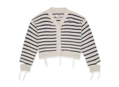 MM6 Maison Margiela Women's V-Neck Cardigan "Chalk/Navy"