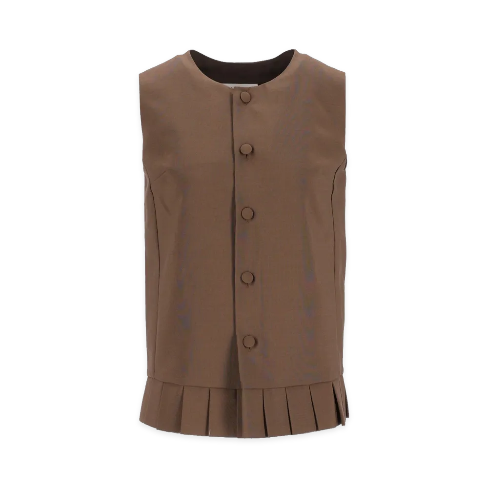 MM6 Maison Margiela Women's Sleeveless Pleated Bodice In Wool Blend "Brown"