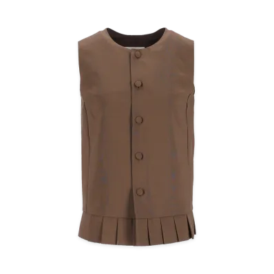 MM6 Maison Margiela Women's Sleeveless Pleated Bodice In Wool Blend "Brown"