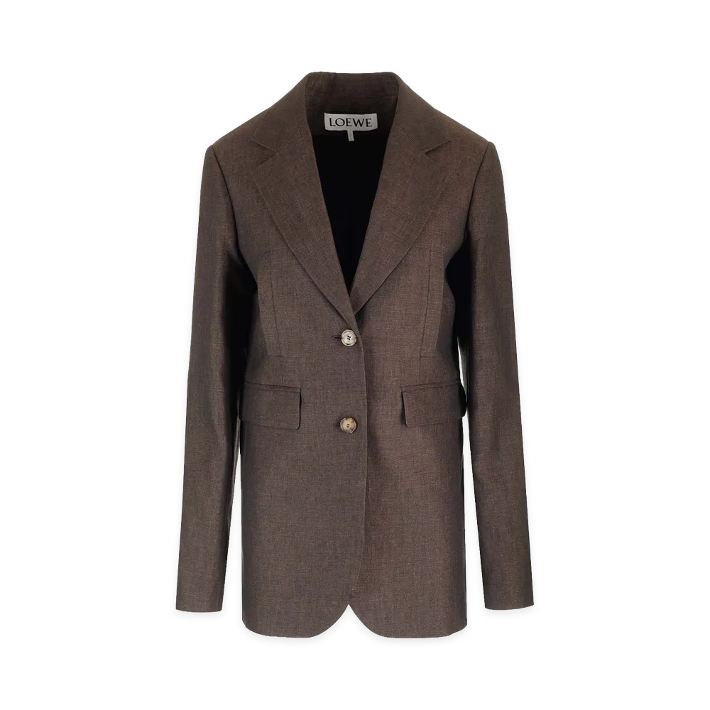 LOEWE Women's Linen Single-Breasted Tailored Jacket "Brown"
