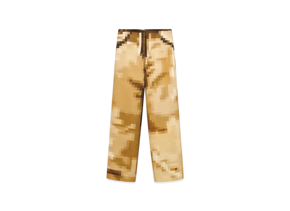 LOEWE Women's Pixelated Trousers in Duchesse Silk Satin "Camel/Multicolor"