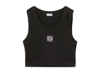 LOEWE Women's Anagram Cropped Tank Top in Cotton "Black/White"