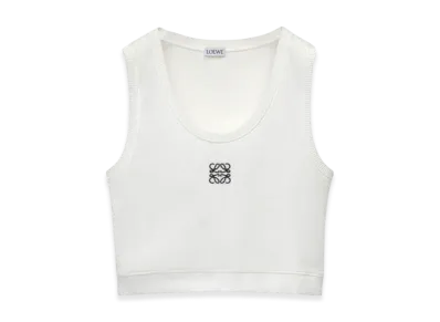 LOEWE Women's Anagram Cropped Tank Top in Cotton "White/Navy Blue"