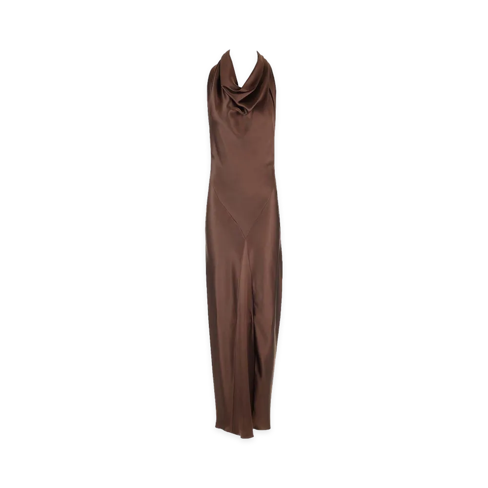 LOEWE Women's Long Scarf Dress In Silk Satin "Brown"
