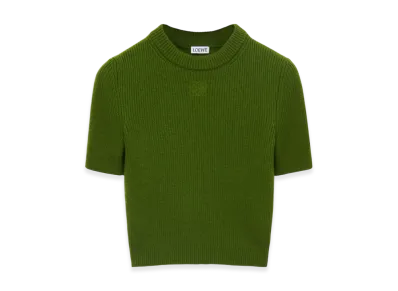 LOEWE Women's Cropped Sweater in Cashmere Forest "Forest Green"