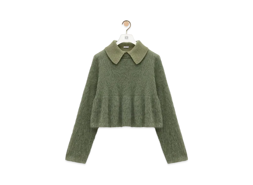 LOEWE Women's Polo Sweater in Mohair Blend "Khaki Green"
