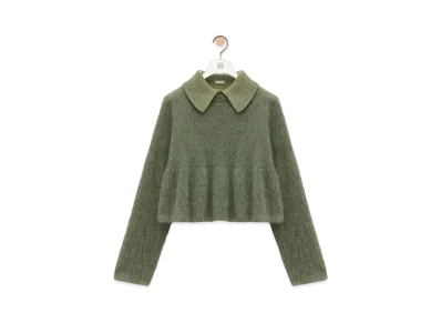 LOEWE Women's Polo Sweater in Mohair Blend "Khaki Green"