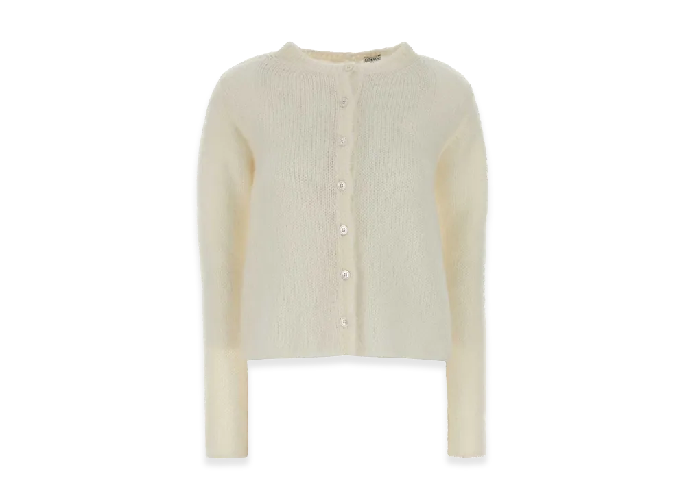 LOEWE Women's Ivory Stretch Mohair Blend Cardigan "White"