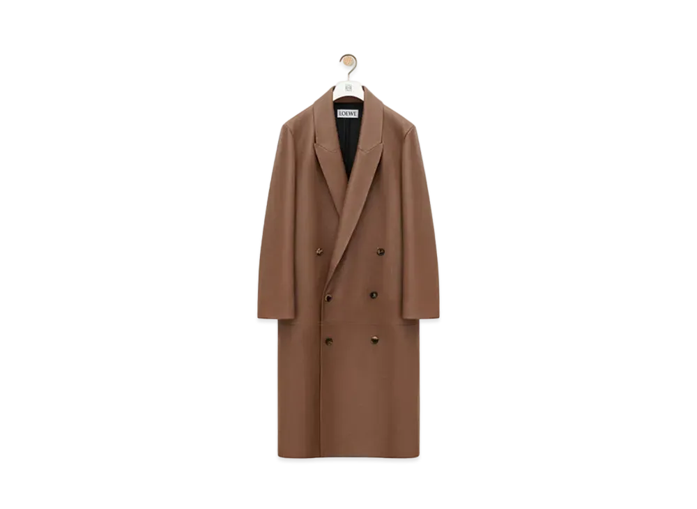 LOEWE Women's Double-Breasted Coat in Nappa Lambskin "Winter Brown"