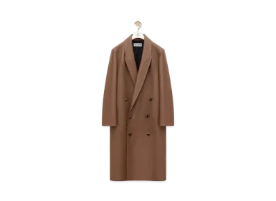 LOEWE Women's Double-Breasted Coat in Nappa Lambskin "Winter Brown"