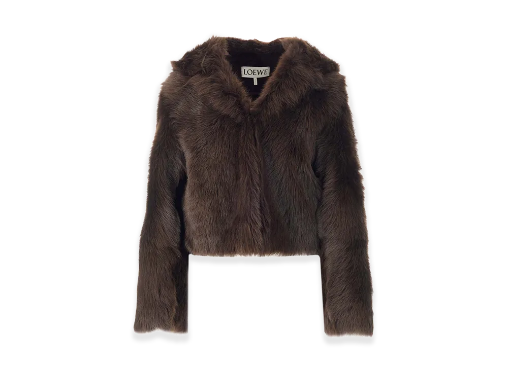 LOEWE Women's Shearling Hooded Jacket "Brown"