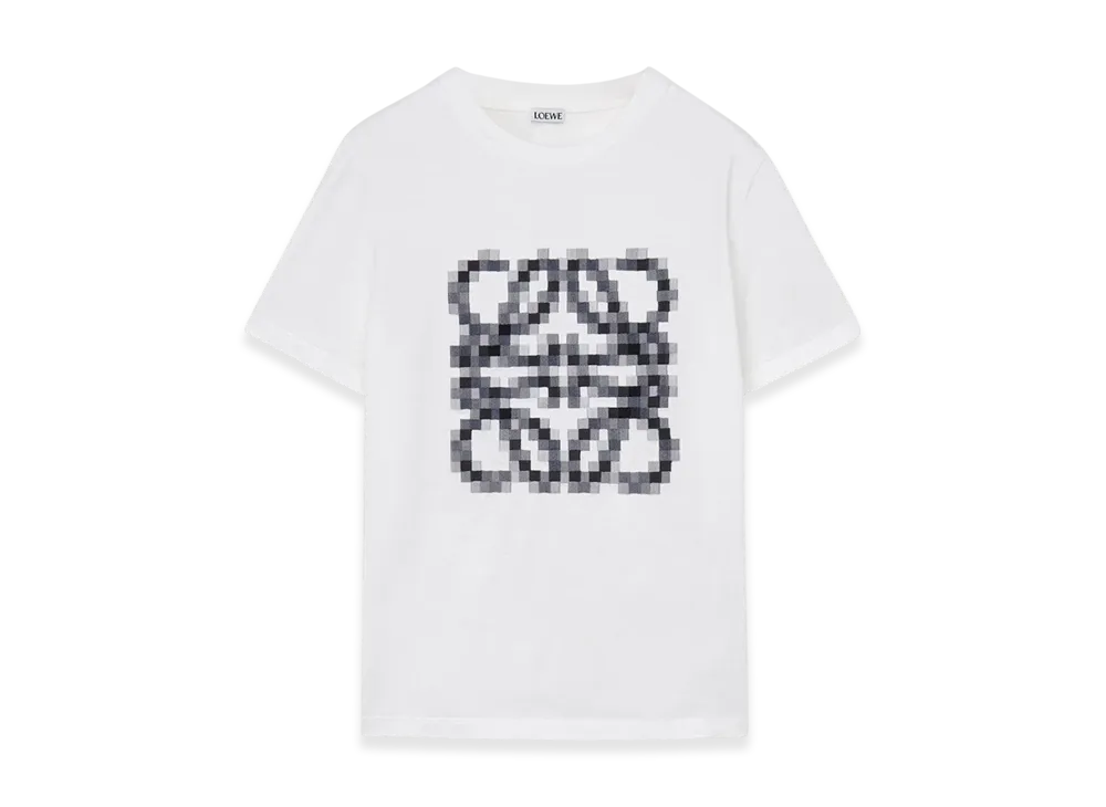 LOEWE Women's Anagram Pixellated T-Shirt in Cotton Jersey "White/Black"