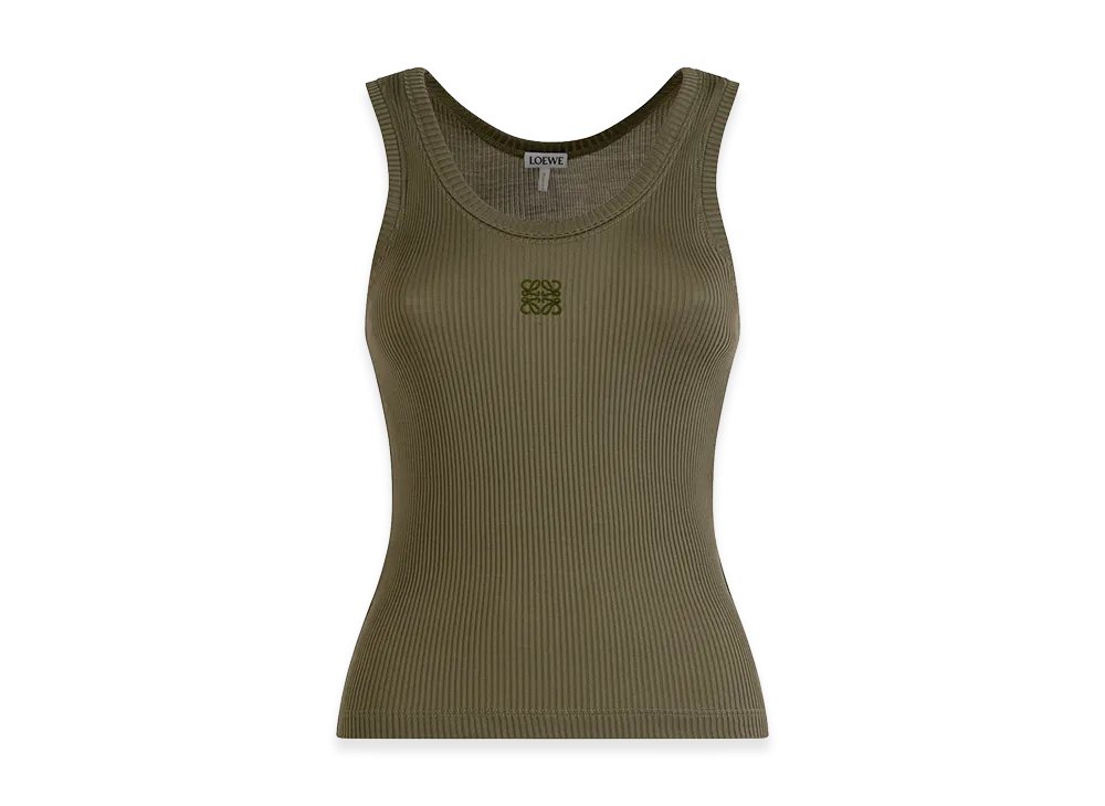LOEWE Women's Anagram Ribbed Silk Tank Top "Khaki"