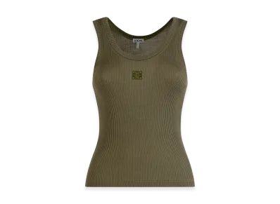 LOEWE Women's Anagram Ribbed Silk Tank Top "Khaki"