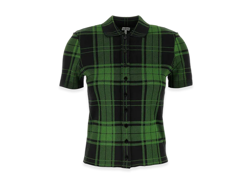 LOEWE Women's Embroidered Stretch Silk Blend Shirt "Green/Black"