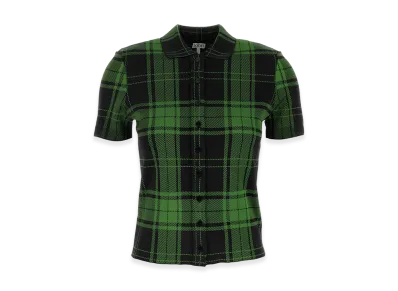 LOEWE Women's Embroidered Stretch Silk Blend Shirt "Green/Black"