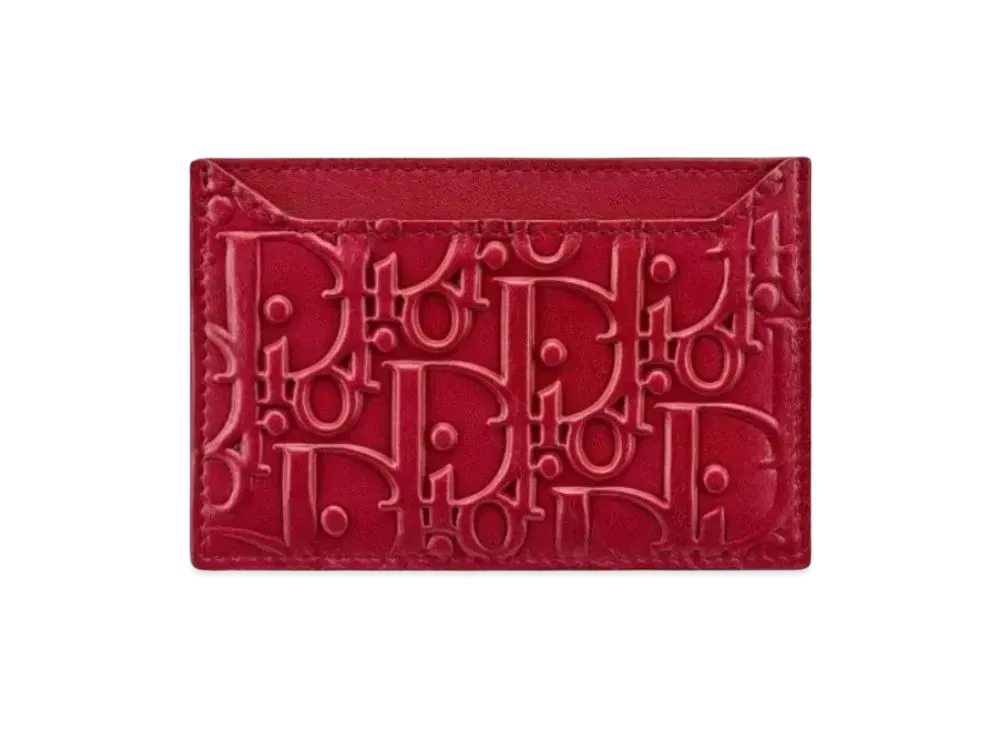 Dior Oblleque Pattern Flat Card Holder "Cherry Red"