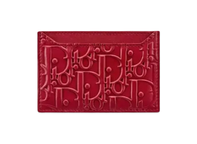 Dior Oblleque Pattern Flat Card Holder "Cherry Red"