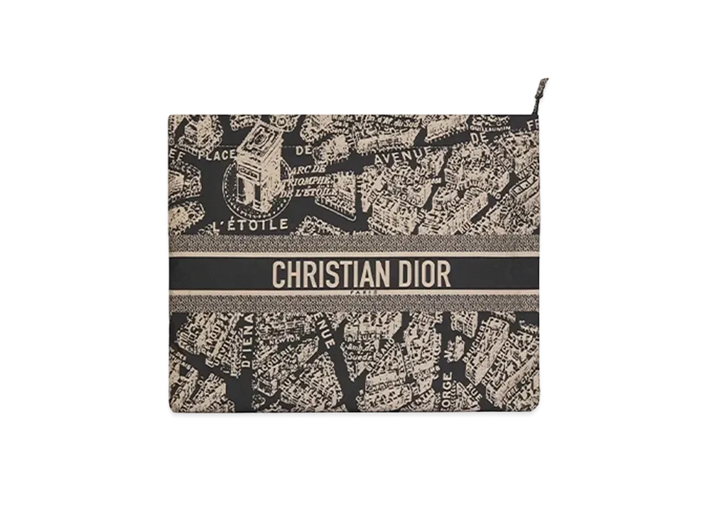 Dior Travel Zipped Pouch Plan Paris Motif "Beige/Black"